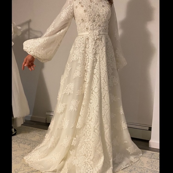 TEUTA MATOSHI Brand new never worn beautiful custom made white Gown PROM WEDDING - Picture 2 of 16